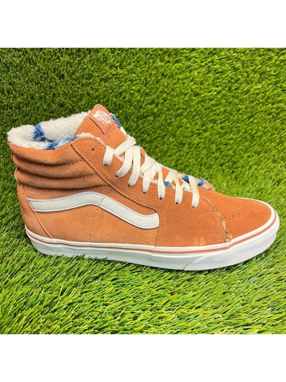 Vans Sk8-Hi‎ Suede Sherpa Mens Size 8.5 Orange White Athletic Shoes Sneakers